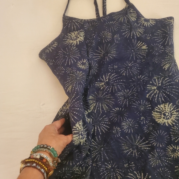 PACT Blue White Organic Cotton Firework Print Fit & Flare Midi Dress Women's XL - Picture 6 of 13